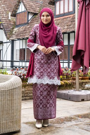 Baju Kurung Moden Lace Songket Ramadhani - Royal Maroon