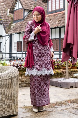 Baju Kurung Moden Lace Songket Ramadhani - Royal Maroon