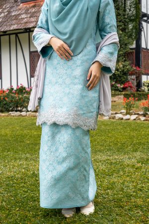 Baju Kurung Moden Lace Songket Ramadhani - Aqua Blue