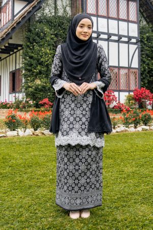 Baju Kurung Moden Lace Songket Ramadhani - Black Silver