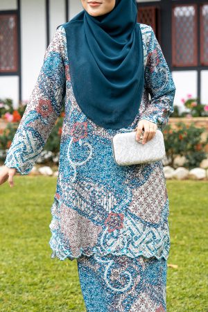 Baju Kurung Batik Ashalee - Cyan Blue