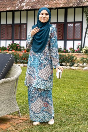 Baju Kurung Batik Ashalee - Cyan Blue