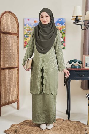 Baju Kebarung Sulam Jacquard Anandi - Olive Green