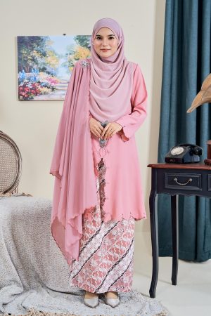 Baju Kebarung Sulam Batik Arwina - Salmon Pink