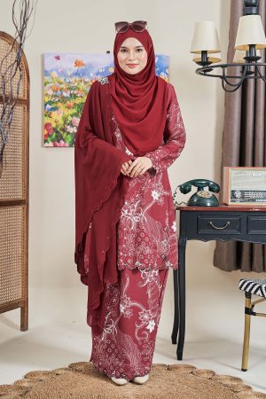 Baju Kurung Sulam Batik Ashalee - Kasturi Maroon