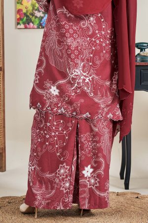 Baju Kurung Sulam Batik Ashalee - Kasturi Maroon