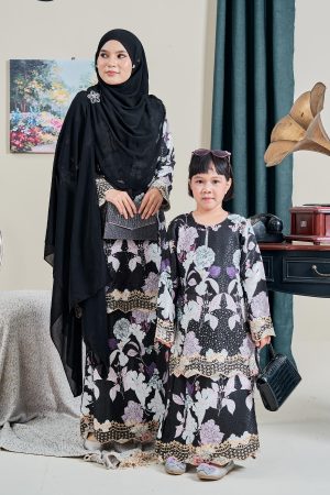 Baju Kurung Sulam Diamante Aurelia Kids - Carnation Black