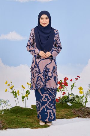 Baju Kurung Sulam Batik Alora - Blue Stone