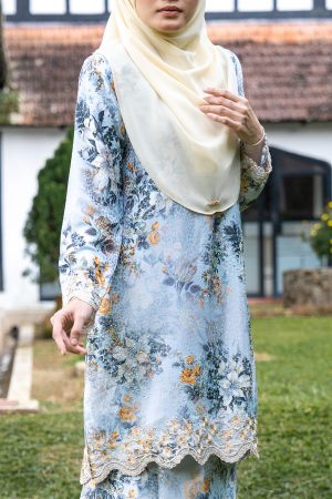 Baju Kurung Sulam Diamante Aurelia - Freesia Lightblue