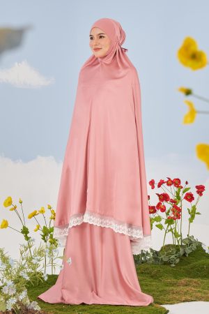 Telekung Satin Sofi Noureen x MCC Lifestyle – Dusty Pink