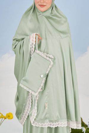 Telekung Satin Sofi Noureen x MCC Lifestyle – Sage Green