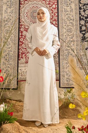 Abaya Lace Pleated Ramia - Off White