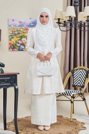Baju Kurung Riau Lace Adiona - Mekar Pearl White