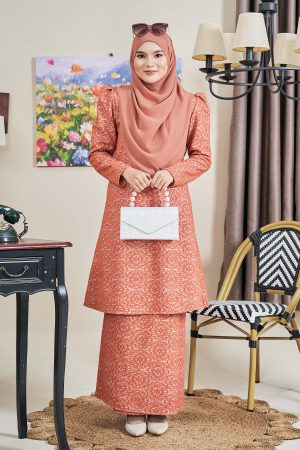 Baju Kurung Riau Lace Adiona - Bella Rust Orange
