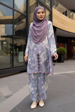 Baju Kurung Sulam Batik Alora - Periwinkle Purple