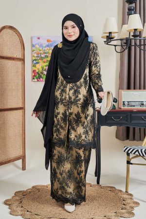 Baju Kurung Lace Alaysa - Black Gold