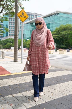 Blouse Nazuha - Coral Plaid