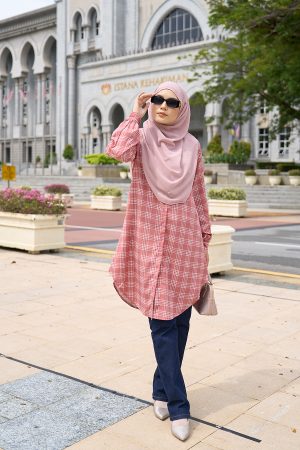 Blouse Nazuha - Coral Plaid