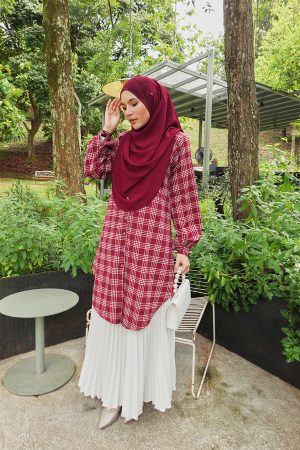 Blouse Nazuha - Maroon Plaid