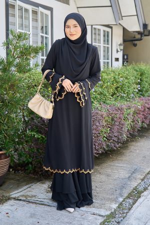 Abaya Sulam Rossa - Black Gold