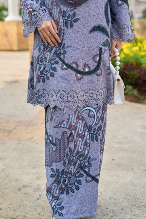 Baju Kurung Riau Batik Lasercut Haiza – Alpine Grey