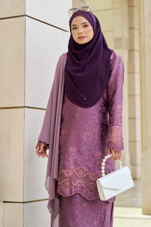 Baju Kurung Sulam Jacquard Akira - Lotus Purple