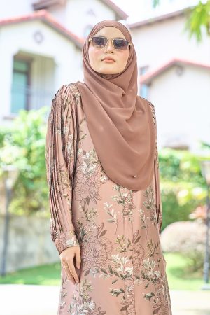 Medi Dress Satin Pleated Lyca Baloon Sleeve – Primrose Brown