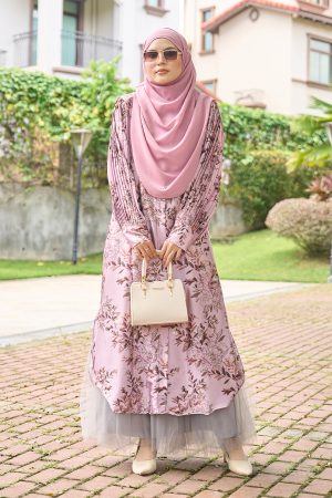 Medi Dress Satin Pleated Lyca Baloon Sleeve – Primrose Pink