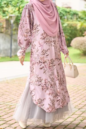 Medi Dress Satin Pleated Lyca Baloon Sleeve – Primrose Pink