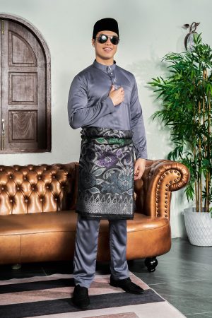 Baju Melayu Tailored Fit Hombre X MCC - Silver Grey