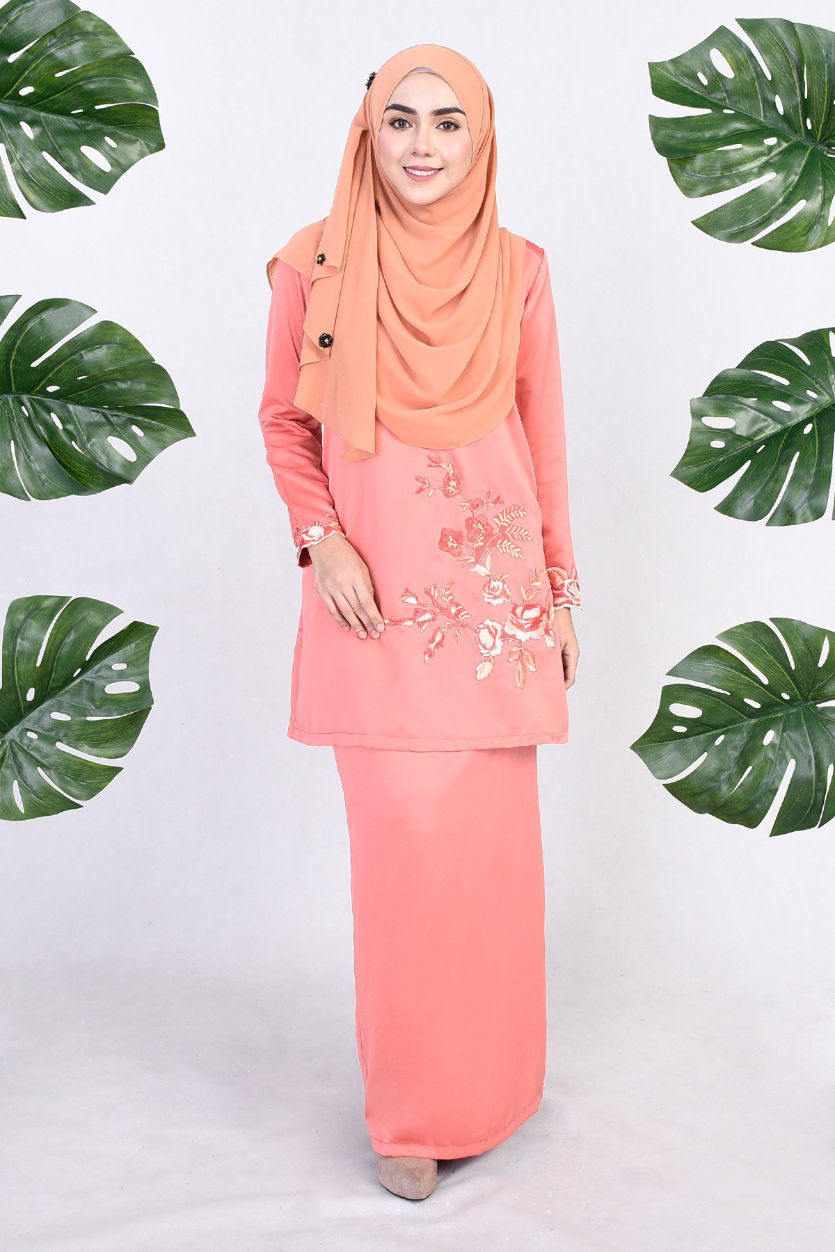 Baju Kurung Mirda Embroiderry - Teracotta Orange